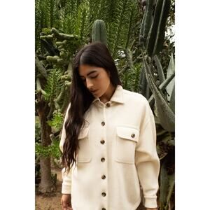 AMO Wool Shirt Jacket Cream White Button Up Size Large. Retails $440